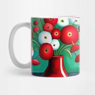 Cute Abstract Flowers in a Red Vase Still Life Painting Mug